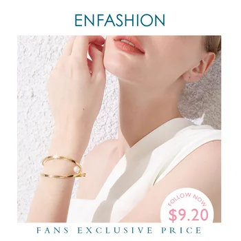 

ENFASHION Cute Fish Opening Cuff Bracelets Bangles For Women Gold Color Pearl C Shape Line Lady Bangle Fashion Jewelry B2019