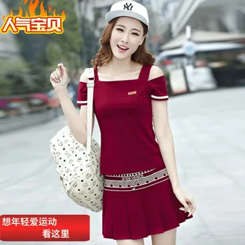 

2020 Lady Tennis Skirt Women's Wear Sportswear Trouser Skirt Suit Off Shoulder Short Sleeve Short Skirt Leisure Suit