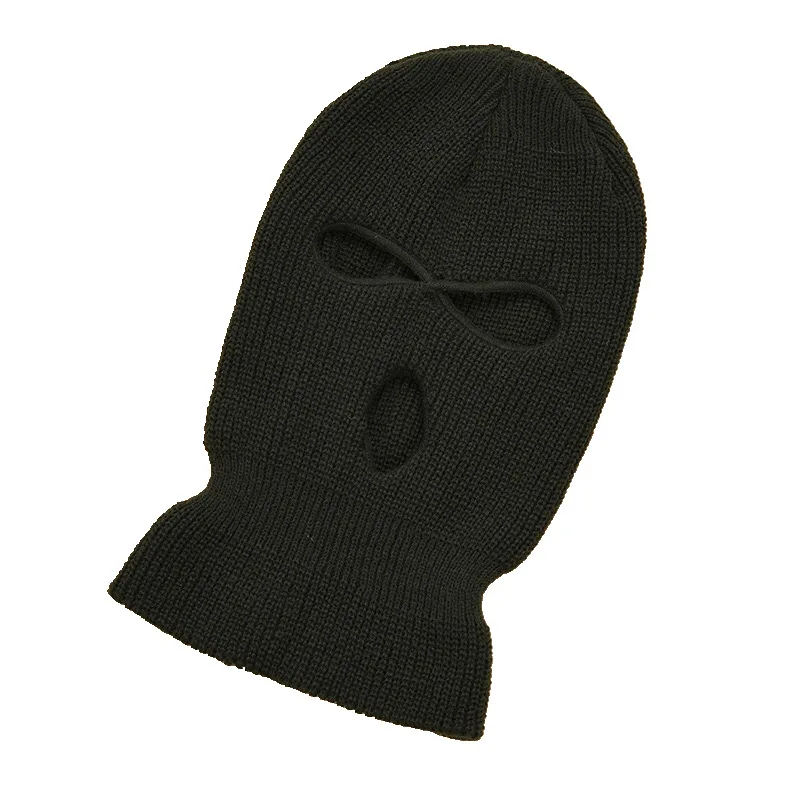 100% Acrylic Winter 3 Hole Balaclava Ski Mask Windproof Solid Color Knitted Balaclava 3 Hole fleece lined beanie