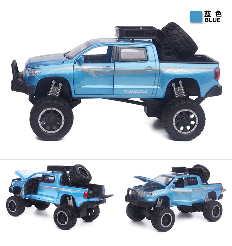 1:32, новинка, Toyota Tundra, внедорожник, большое колесо, литье под давлением, игрушечный автомобиль, модель автомобиля, металлический, со звуком и светильник, оттягивающийся, игрушечный автомобиль thomas