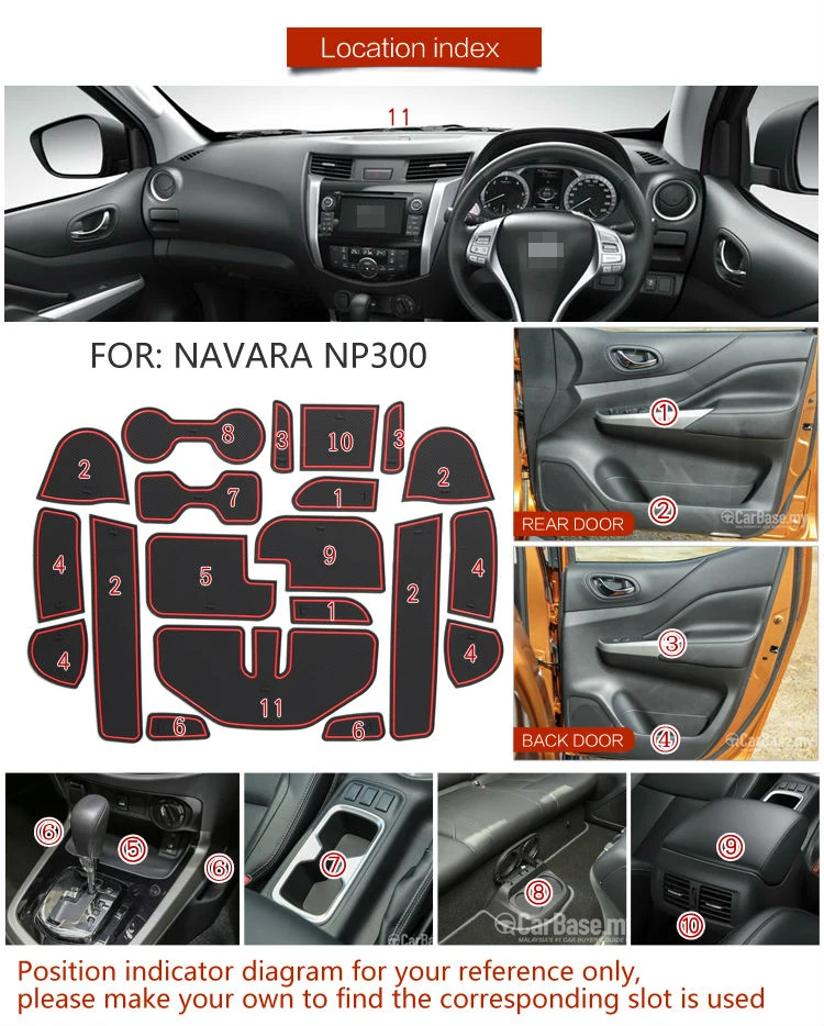 20 шт./компл. паз слот коврик для nissan NAVARA D23 NP300- нескользящей подошвы чашка Накладка двери затворный слот резиновый коврик