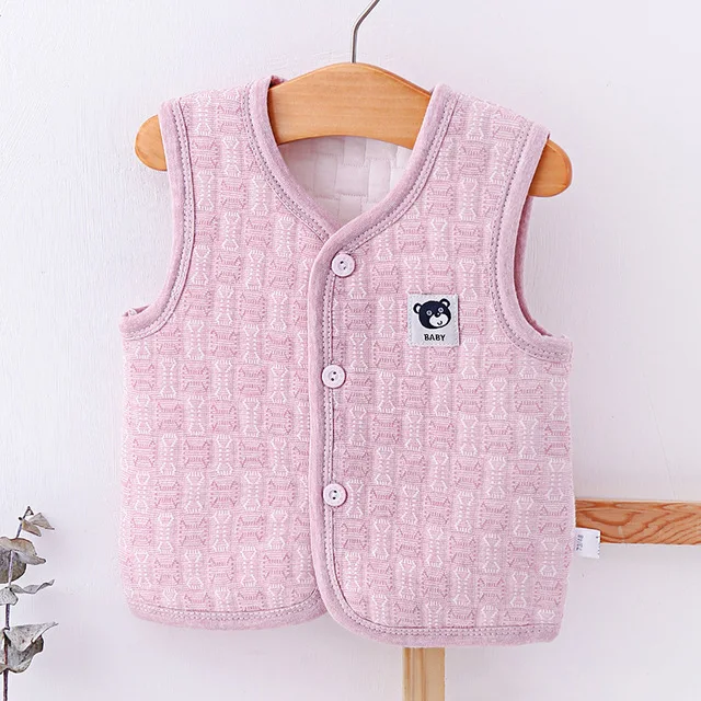 Bone Pink Жилет для маленьких мальчиков и девочек плотные жилеты для младенцев из чистого хлопка осенне-Весенняя теплая одежда в клетку для маленьких детей vestido infantil 6M 12 2T - Цвет: Bone Pink