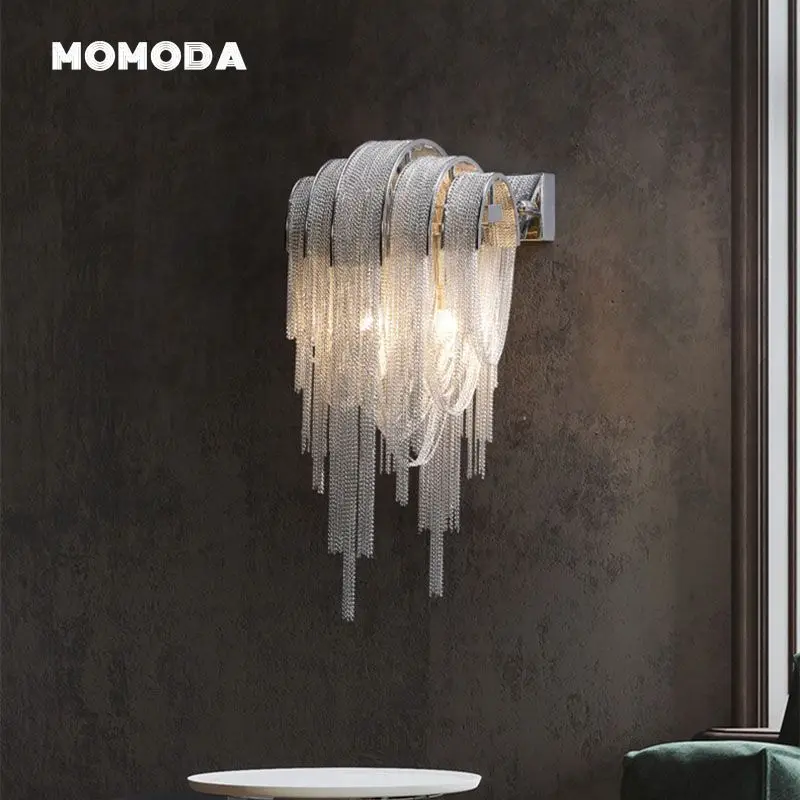 

Luxury LED Wall Lamps Modern Aluminum Tassel Chain Wall Sconce Bedroom Living Room Corridor Kitchen Island Bathroom Light Lustre
