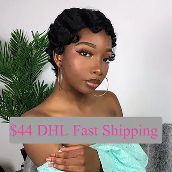 

Flapper Hair Brazilian Short Bob 100% Human Hair Wig For Women Finger Wave Retro Style Wig Pixie Cut Wig Ever Beauty Remy