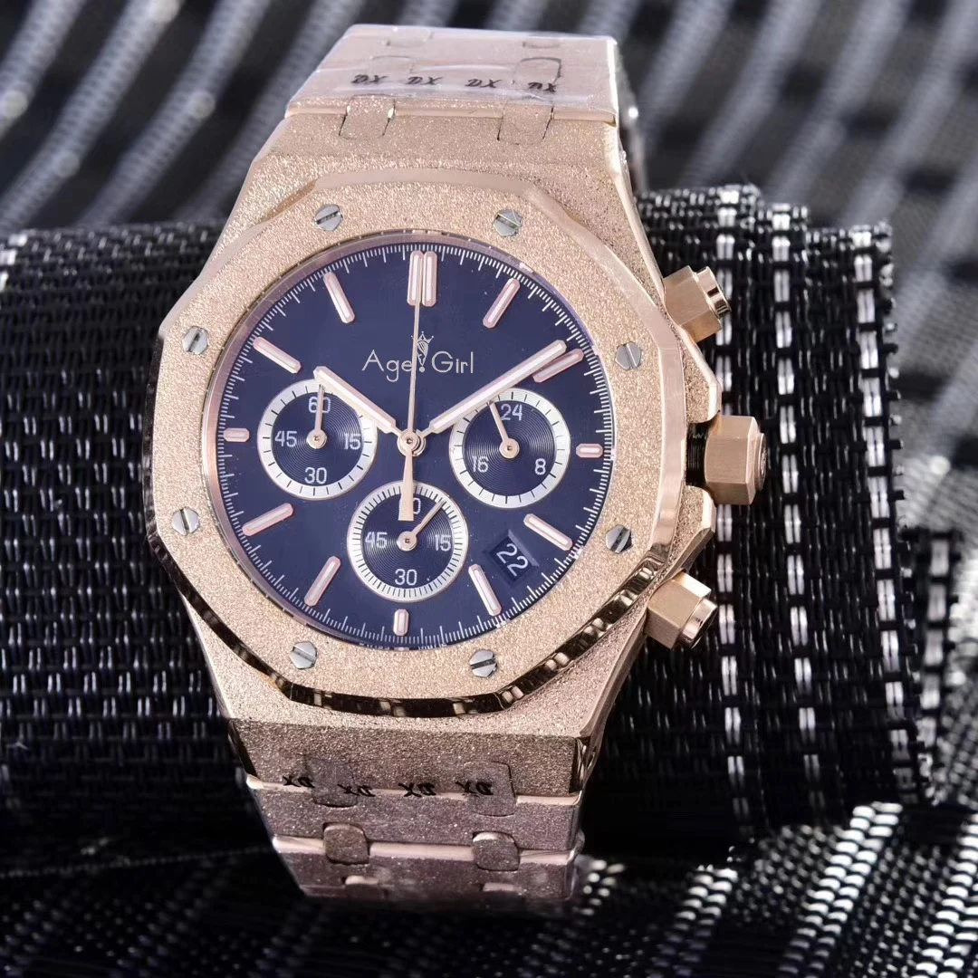 

Luxury Brand New Men Watch Chronograph Sapphire Stainless Steel Rose Gold Matte Crystal Stopwatch Luminous Black Blue Limited