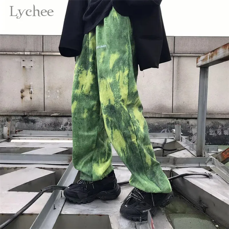 Lychee Harajuku Tie Dye Embroidery Women Pants Elastic Waist Loose Corduroy Female Trousers Casual Spring Autumn Lady Bottoms Lychee Harajuku Tie Dye Embroidery Women Pants Elastic Waist Loose Corduroy Female Trousers Casual Spring Autumn Lady Bottoms