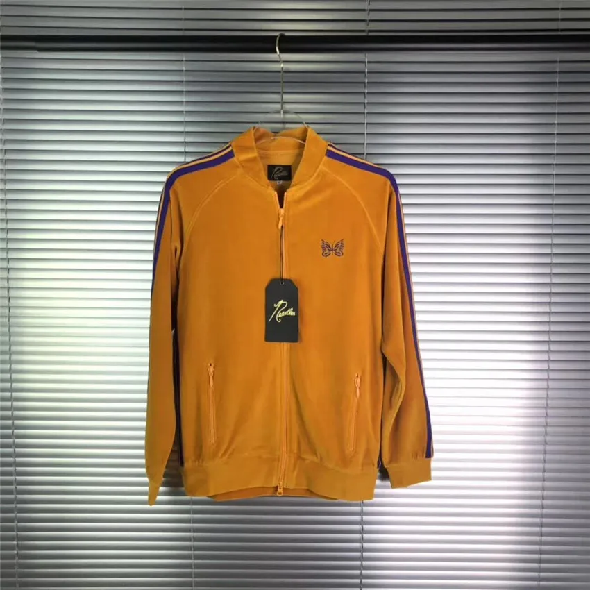 

Golden Needles Jackets 2020 New High Quality Needles AWGE Jacket Blue butterfly embroidery Logo AWGE Coats blue stripes