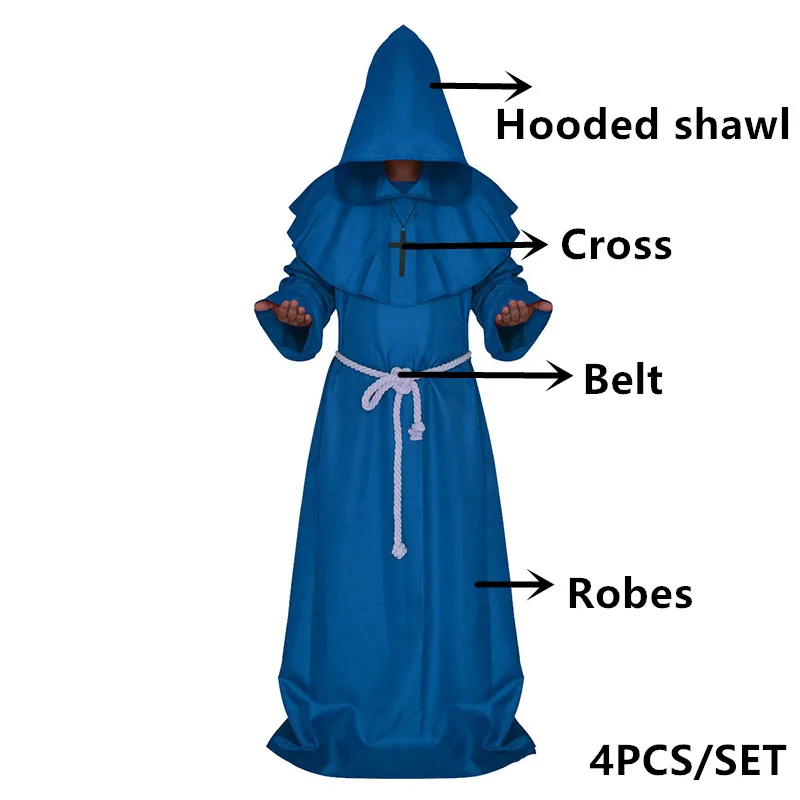 Монахи Ренессанса жрец средневековый монах костюмы на Хэллоуин комикс кон партия косплей костюм для мужчин с капюшоном Халаты плащ накидка - Цвет: as picture