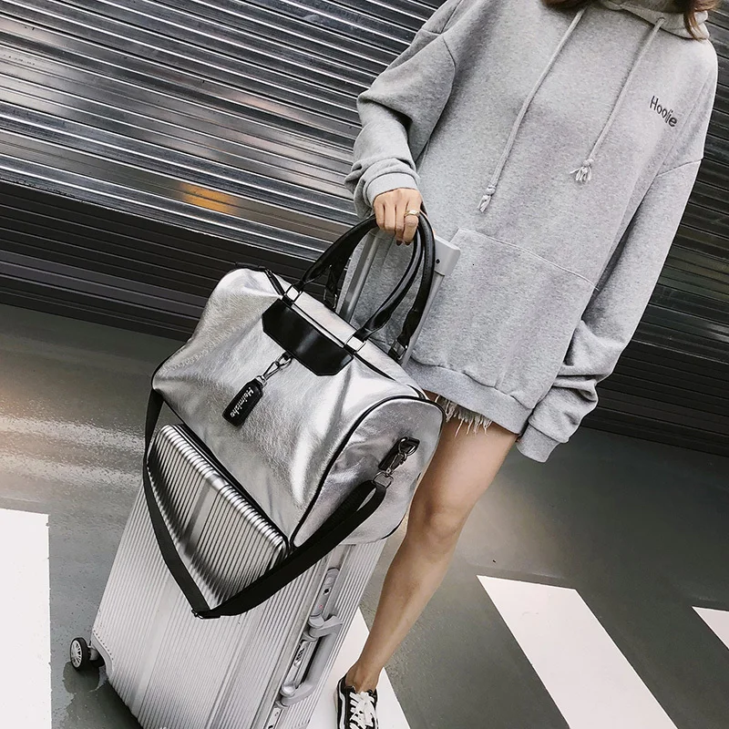 Сумка для багажа, сумка для путешествий, брендовая модная сумка из искусственной кожи, Высококачественная Серебристая сумка-мессенджер, роскошные женские сумки