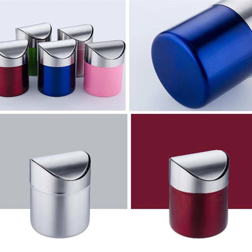 Silver/Red/Green/Pink/Blue 16.5 cm Height Stainless Steel Trash Bin Garbage Can Wastebasket with Cover Creative Tool