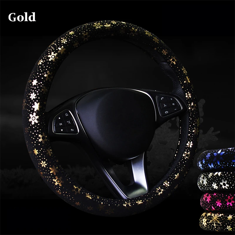 Girl Snowflakes Car Steering Wheel Cover For 37- 38 CM 14.5"-15" M Size Universal Steering-Wheel Auto Braid on Car Accessories - Название цвета: Gold