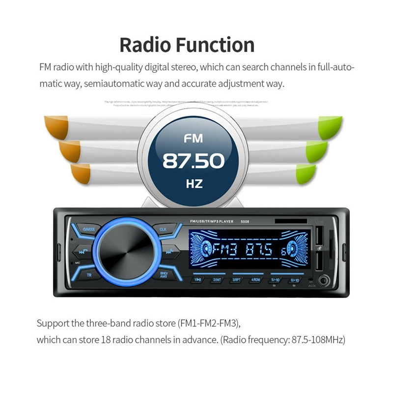 Автомобильный стерео аудио Bluetooth In-Dash Fm Aux вход приемник Tf 2 Usb Mp3 плеер