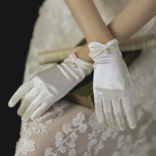 Retro Satin Female Wedding Wrist Finger Gloves for Women Lady Marriage Accessories for Bridal