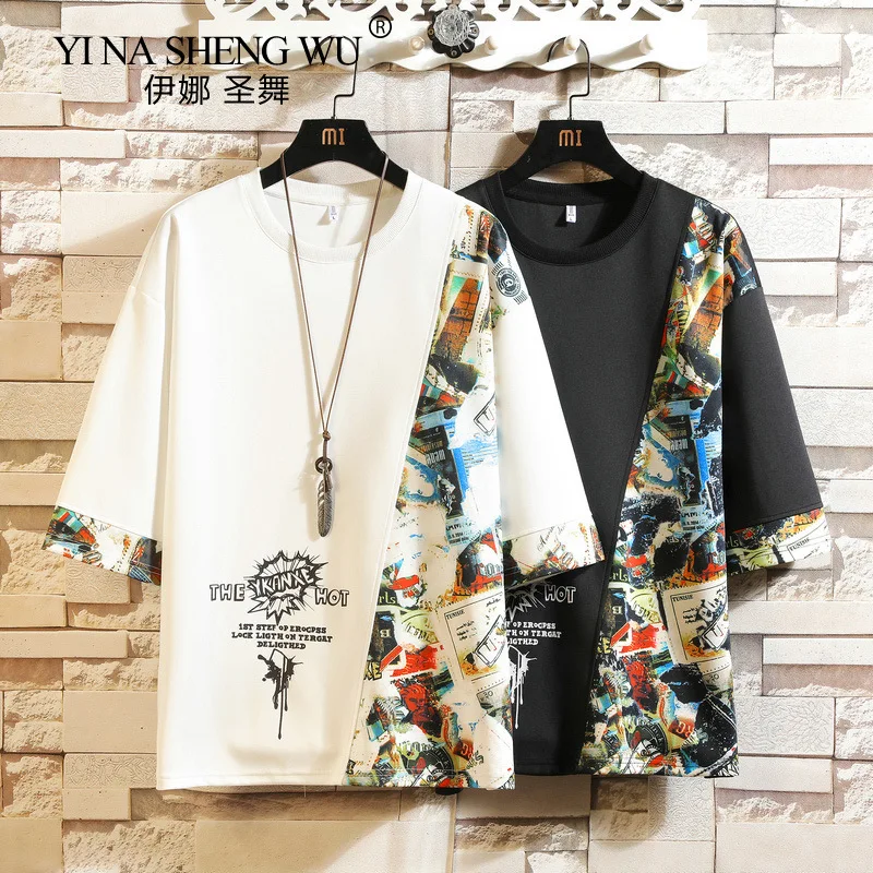 

Japanese Kimono Large Plus Size Printing Fashion Brother Loose Round Neck Half Sleeve T-shirt Men's Clothing Asian Costumes New