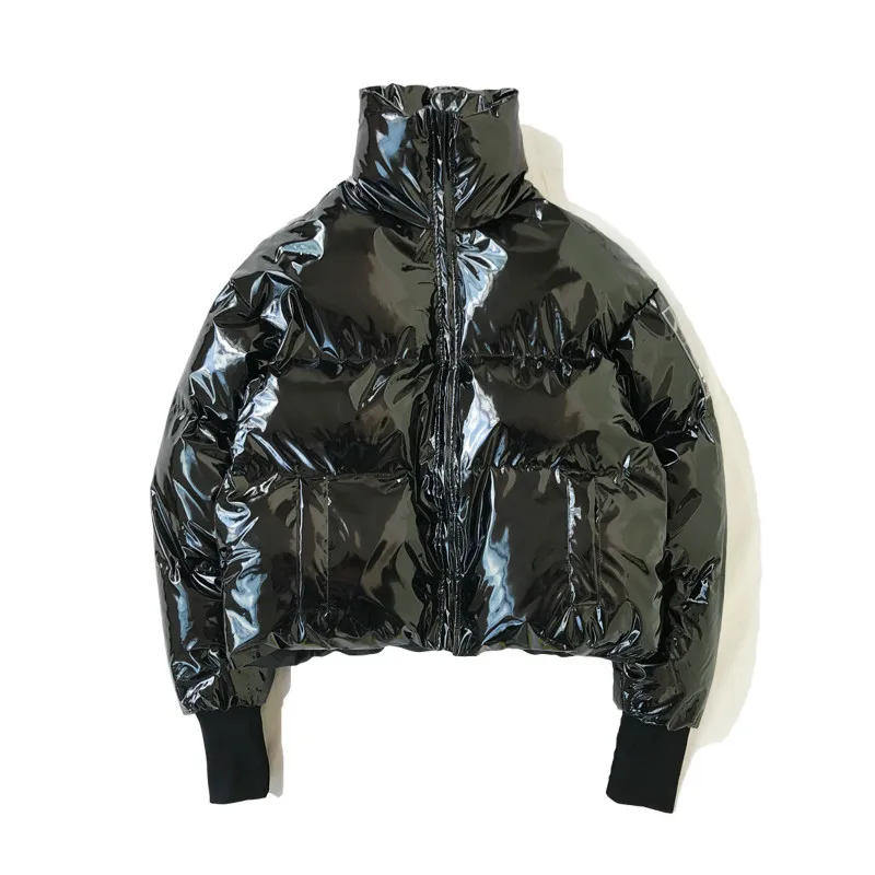 YASUGUOJI модная куртка с воротником-стойкой яркого серебристого цвета с хлопковой подкладкой для женщин, Толстая теплая женская зимняя короткая пуховая куртка