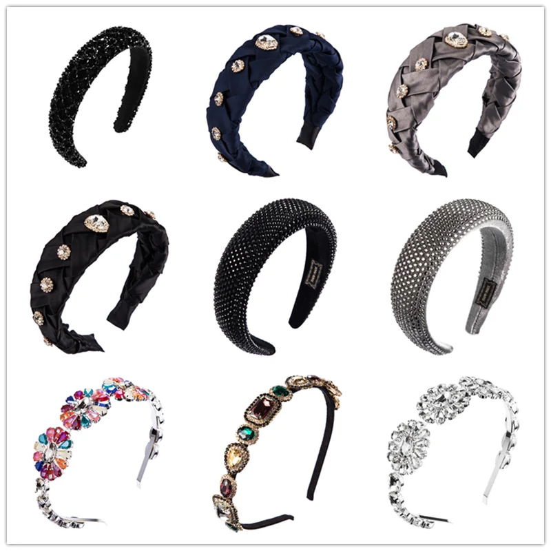 

2020 New Personality Headbands for Women Metal Rhinestone Wide Side Elasticity High-end Headband Hair Accessories