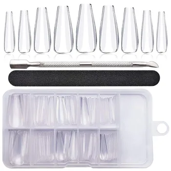 

Shaped Fake Nails, Long Ballerina Full Cover Acrylic Nail Tips, 100pcs Artificia Transparent Ballet Armor Dead Skin Frustratio