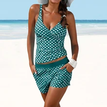 

2022NEW TYY Two Piece Swimsuit Polka Print Swimwear Women Shorts Tankini Push Up Swimsuit Plus Size Bathing Suit High Waist