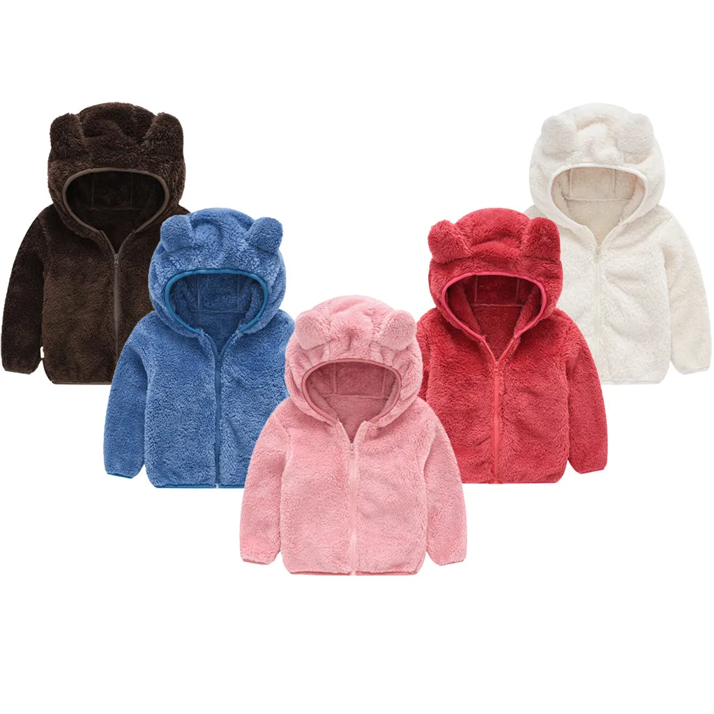 

CYSINCOS Toddler Baby Winter Clothes Kid Girl Boy Cute Ear Long Sleeve Zipper Jacket Solid Thick Cotton Hooded Coat Warm Clothes