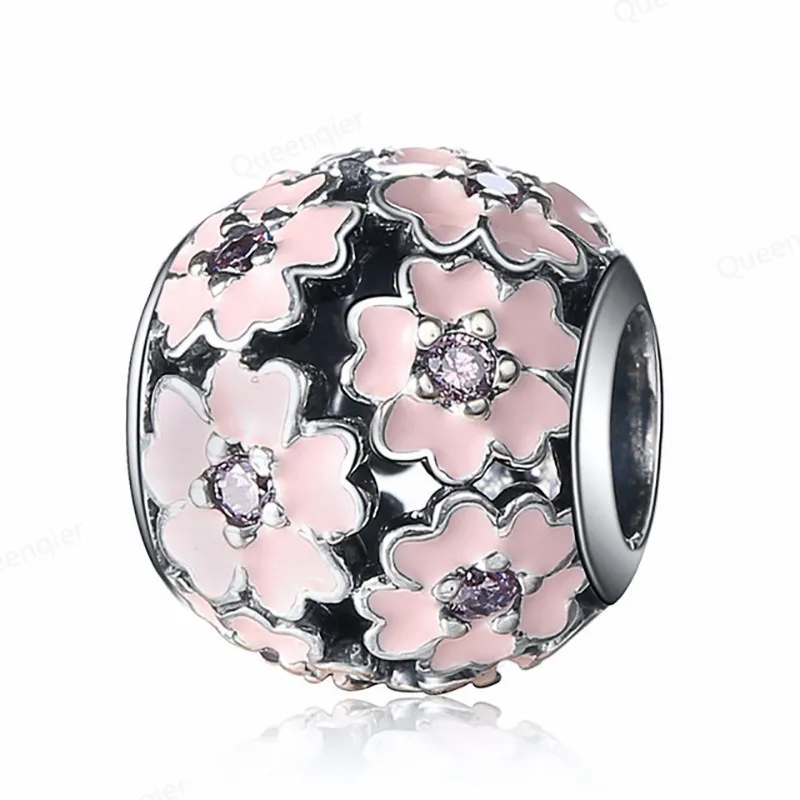 

925 Sterling Silver Flower European Charms Bead Fit Pandora Bracelets Chain DIY Girl Women Pendant Charm Beads Jewelry Making