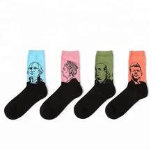 OEM Service Custom Famous Persons Portrait Print Socks Man Black Socks