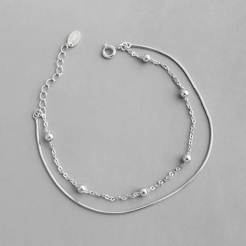 S'STEEL, женские 925 пробы, серебряные, круглые, из бисера, змеиная цепочка, двойной слой, Pulseras Plata De Ley Bijoux Femme,, подарок для женщин