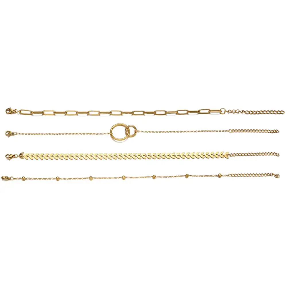 MinaMaMa Vintage Stainless Steel Multilayers Chain Charm Bracelets For Women Stackable Bracelets Stack Set Jewelry bracelet jewelry
