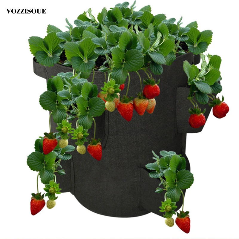 DIY садовый мешок сажалка для клубники горшок из ткани рассада цветов сумки овощной мешок вертикальные кармашки для садовых растений для растений 10 галлонов