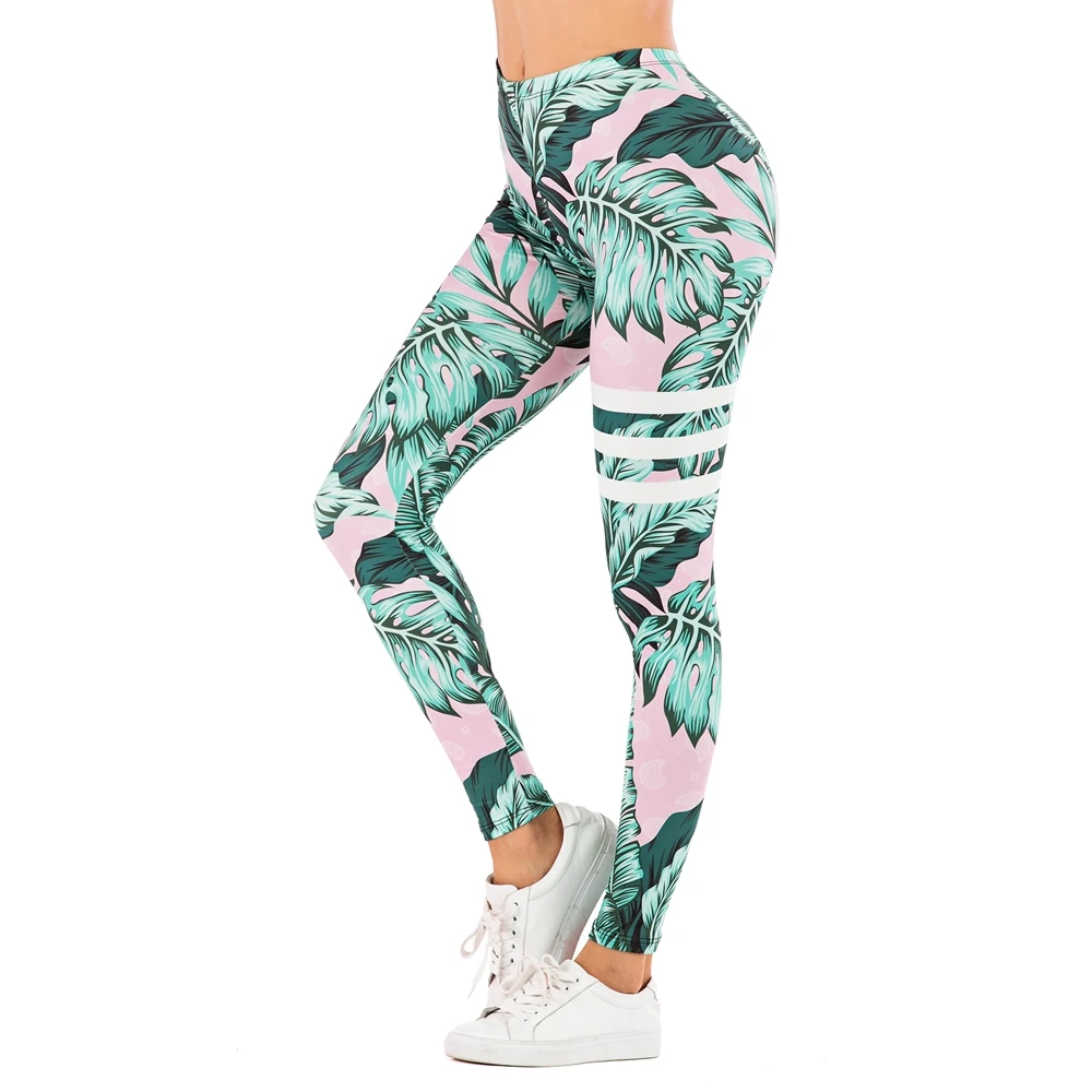 

Brand Sexy Women Legging leaf Printing Fitness leggins Fashion Slim legins High Waist Leggings Woman Pants stacked leggings set