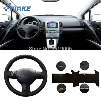 

For Toyota Corolla 2004-2006 High Quality Hand-stitched Anti-Slip Black Leather Red Thread DIY Steering Wheel Cover
