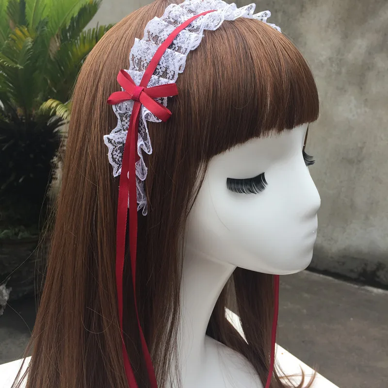 Japanese Lolita Headdress Ears Headband Lolita Maid Lace Bow Ribbon Anime Cosplay Hair Accessories