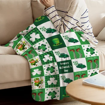 

St. Patrick'S Day Green Truck Carrying Shamrocks Throw Blanket Soft Comfortable Velvet Plush Blankets Warm Sofa Bed Sheets