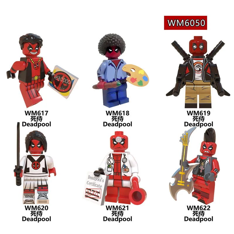 

Single Sale New Marvel Deadpool Super Heroes Painter Punk Rock Guitar Doctor Deadpool Building Blocks Toys Kids Gift DIY WM6050