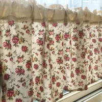 Korean Style  Cotton Linen Roses Printed Lace Short Curtain /Door Curtain  Kitchen /Bathroom Decorative  Partition Curtain 1
