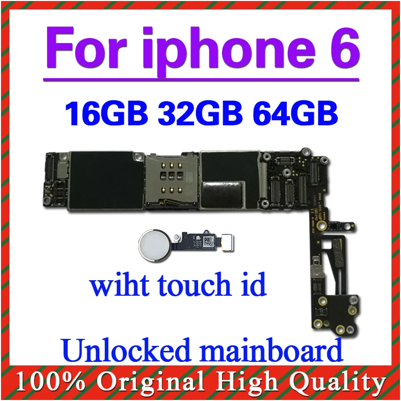 

Factory unlocked for iphone 6 Motherboard With Touch ID / without Touch ID,100% Original for iphone 6 Mainboard 16GB 32GB 64GB