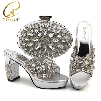 

New Arrival Womens Dress Sandals 2020 Bag and Shoe Woman Wedding High Quality African Wedding Italian Shoe and Bag Sets Decorate