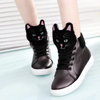 

Spring New Model Cute Cat Head Cartoon Hight-Top Middle School Shoes White Casual Sports Sneakerss platform off white shoe