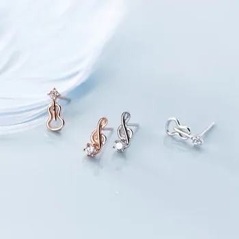 

Sweet Asymmetric Note Stud Earrings for Girls Party Gift 925 Sterling Silver Zircon Earring Women Brincos Jewelry