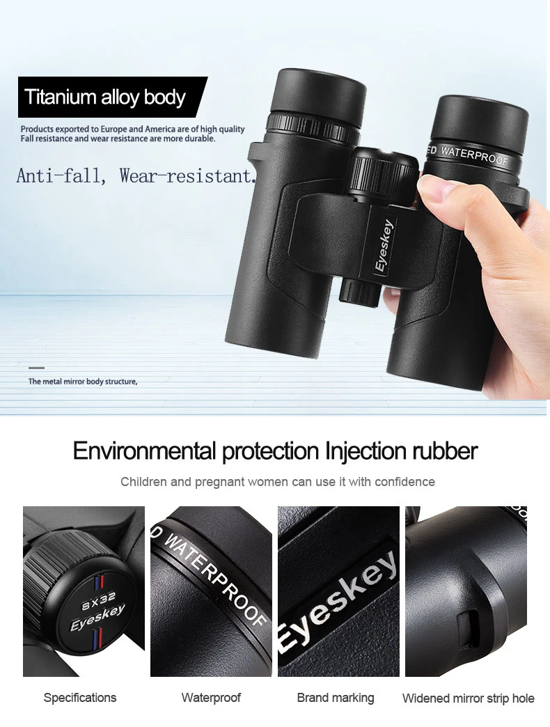 Eyeskey бинокль 8x32 ED Стекло водонепроницаемый супер-многослойное покрытие фазовое покрытие Bak4 Компактный телескоп для охоты на открытом воздухе