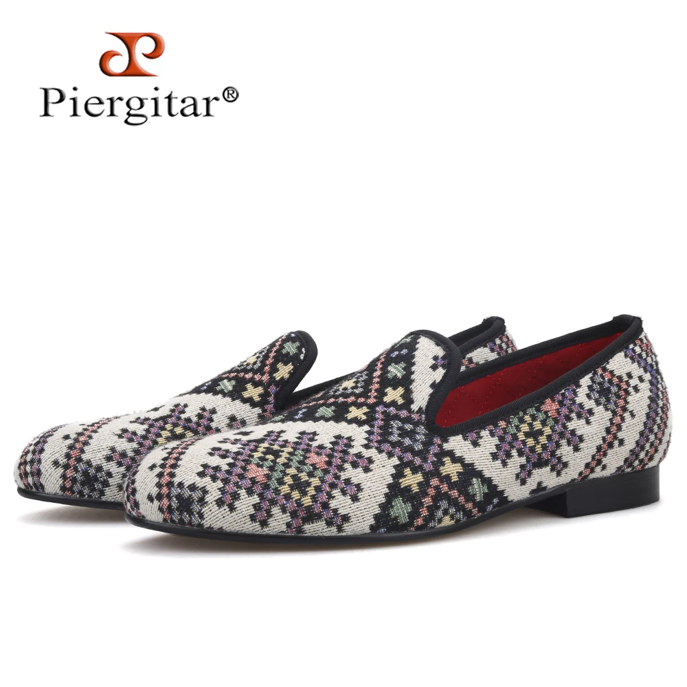 

Piergitar new mixed colors men loafers ethnic style lattice men casual shoes party men smoking slipper men's flat plus size