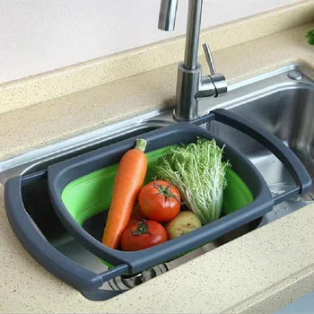 

Foldable Drain Baskets Collapsible Kitchen Silicone Strainer Noodles Fruit Vegetable Washing Bowls CF-52