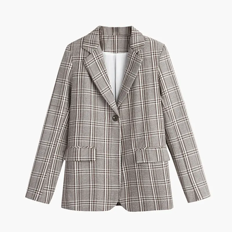 plaid KINOMI, винтажные свободные клетчатые женские куртки, на пуговицах, зубчатый Женский блейзер, куртка, Осень-зима, женская верхняя одежда, элегантное женское пальто - Цвет: plaid