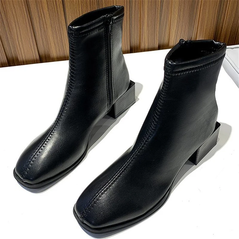 INS/Зимние Модные женские ботильоны на низком каблуке Винтажные коричневые