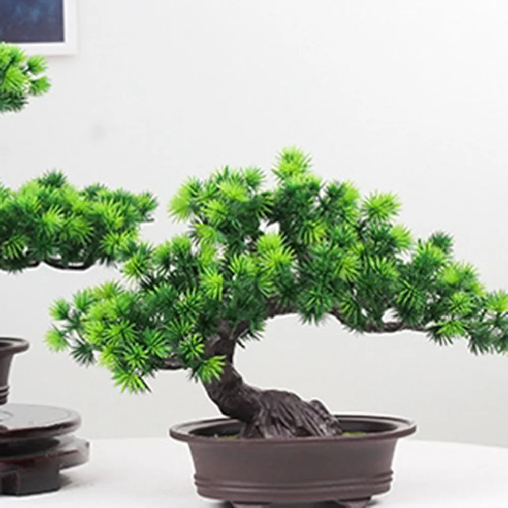 

1 PC Simulation Decorative Artificial Tree Welcoming Pine Mini Bonsai Fake Green Pot Plants Ornament Home Desktop Decor