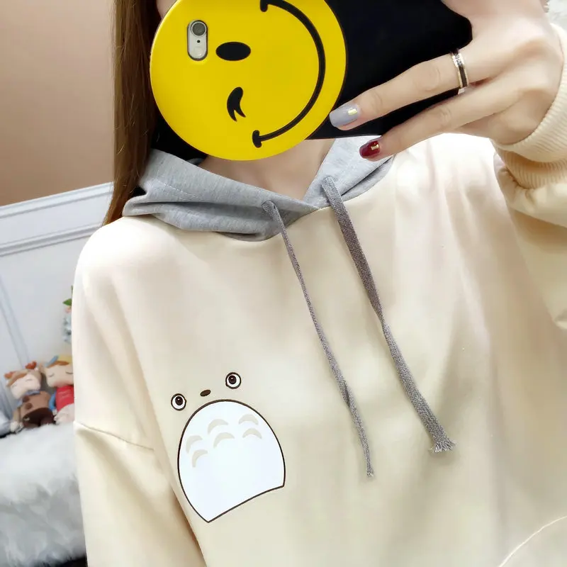 Totoro печать женские толстовки с капюшоном пуловер Crewneck с длинным рукавом, Корейская поп Харадзюку толстовка одежда женский сам Топ