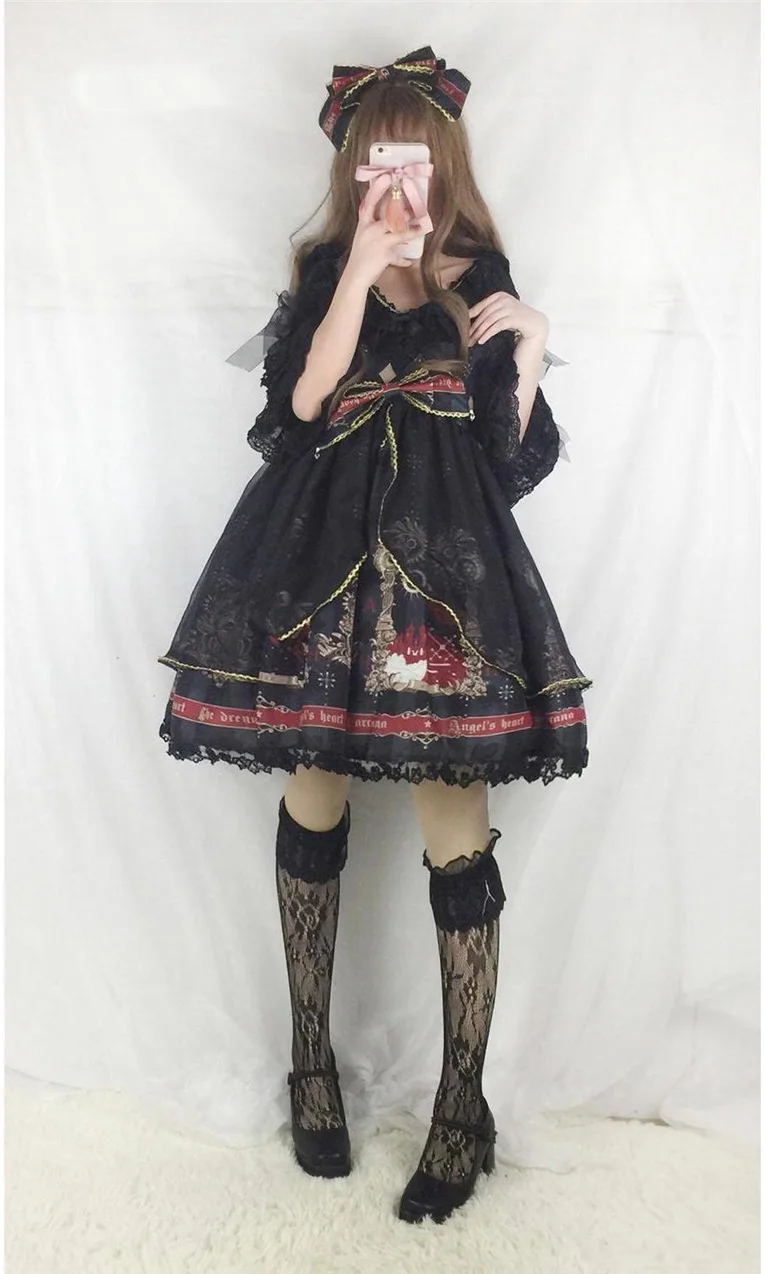 black dress Платье в викторианском стиле с рукавами-крылышками и высокой талией; платье для косплея в готическом стиле Лолиты; 5 цветов; ; стиль - Цвет: black dress
