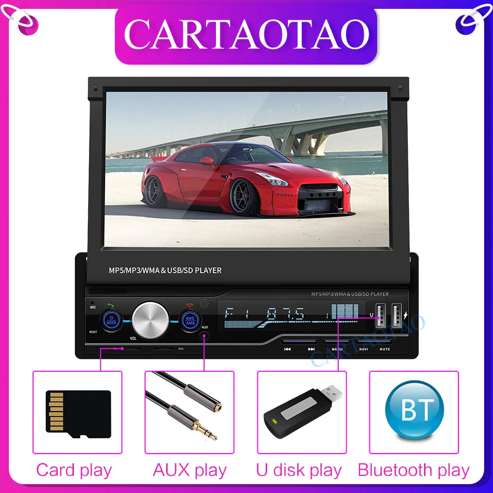 

1 DIN Touch Screen Car MP5 Player GPS Sat NAV Bluetooth Stereo Retractable Radios Camera Support For Multi-Languages 7 inch GPS