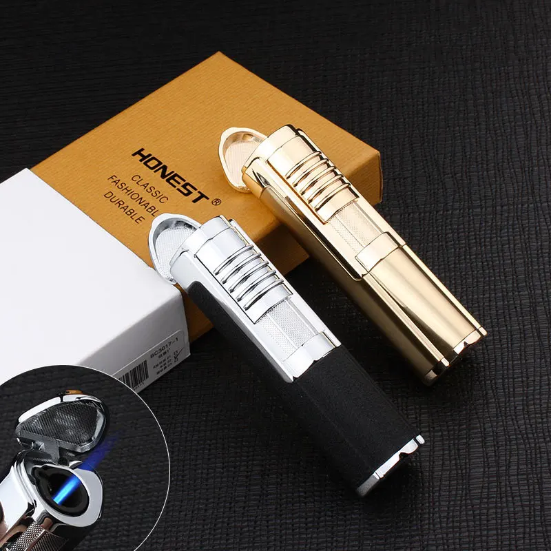 

Classic Cigar Lighter Torch Turbo Lighter Portable Spray Gun Jet Lighter Gas Windproof Metal 1300 C Butane Gadgets For Man
