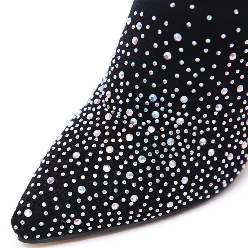 Fashion Women Over The Knee High Thigh Sock Boots 11.5cm High Heels Crystal Diamond Stripper Long Thigh Fetish Boots Shoes
