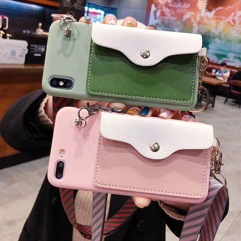 

Cute Candy Color Phone Cases For Huawei Honor 8X 7X 8A 9 10 Lite P30 P20 P10 Mate 10 20 Pro Lite Cover With Card Pocket Lanyard